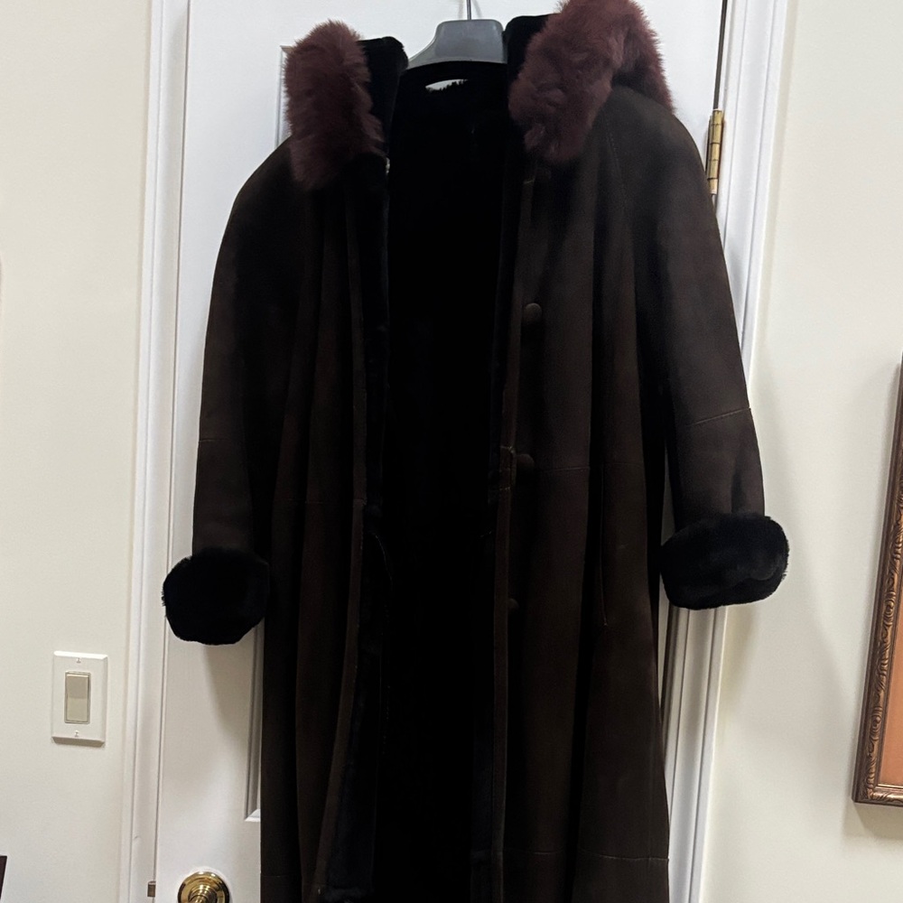 Searle Dark Brown Coat with Fur Trim